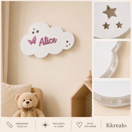 Lampada cameretta Nuvoletta luminosa personalizzata con nome | Due dimensioni disponibili