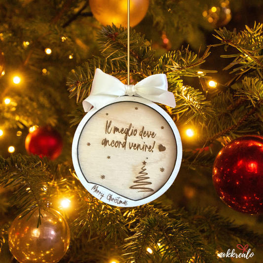 Pallina di natale in legno di betulla taglio laser - frasi - personalizzabile