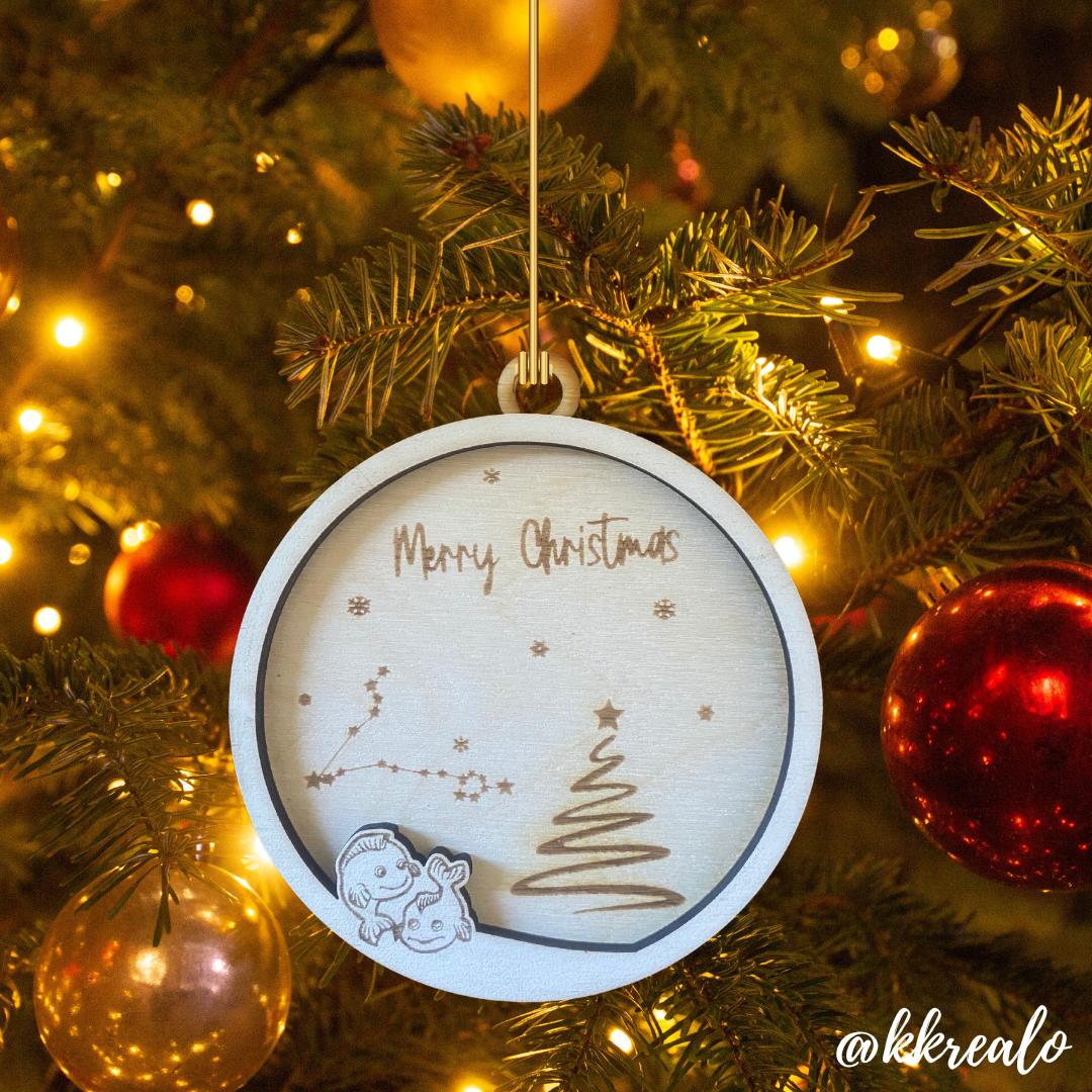 Pallina di natale in legno di betulla taglio laser - zodiaco - personalizzabile