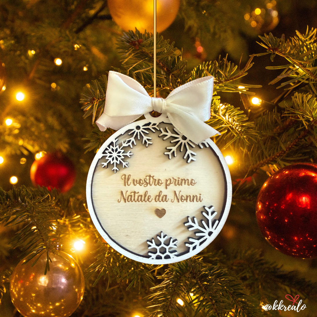 Pallina di natale in legno di betulla taglio laser - regalo ai nonni / supernonni - personalizzabile