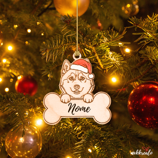 Decorazione di natale in legno di betulla  taglio laser - Cane - personalizzabile con razza e nome