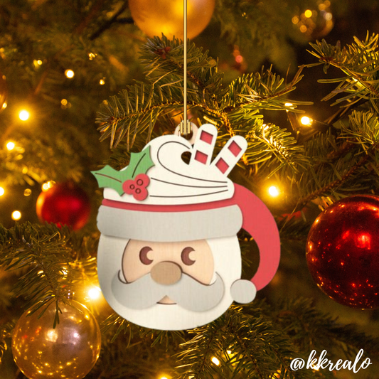 Decorazione di natale in legno di betulla  taglio laser - Tazza babbo natale