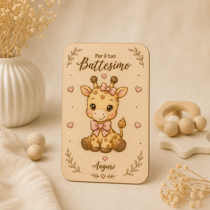 Biglietto auguri battesimo in legno | Personalizzato| Incisione con dedica
