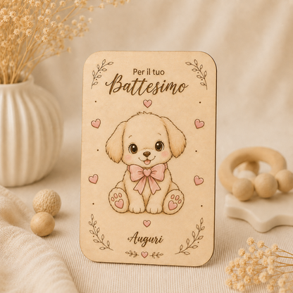 Biglietto auguri battesimo in legno | Personalizzato| Incisione con dedica