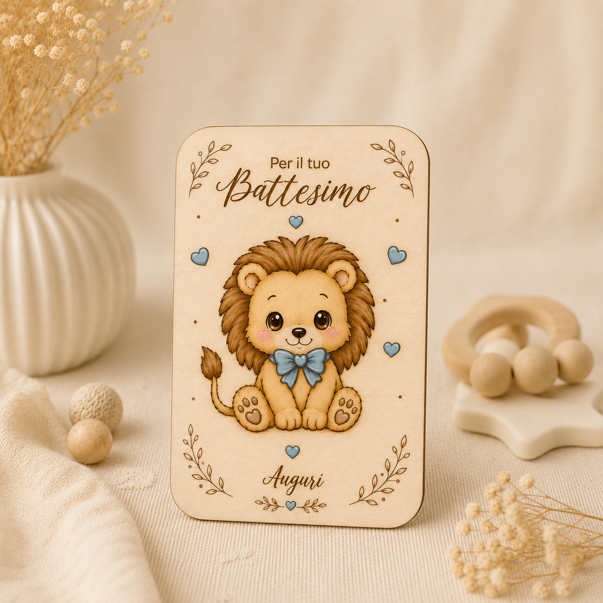Biglietto auguri battesimo in legno | Personalizzato| Incisione con dedica