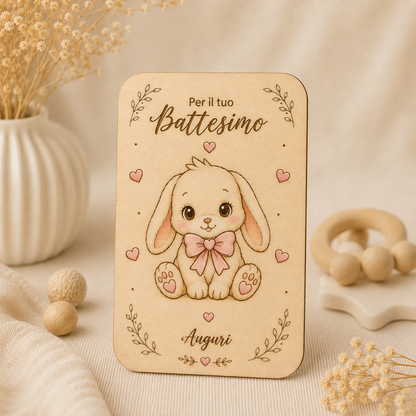 Biglietto auguri battesimo in legno | Personalizzato| Incisione con dedica