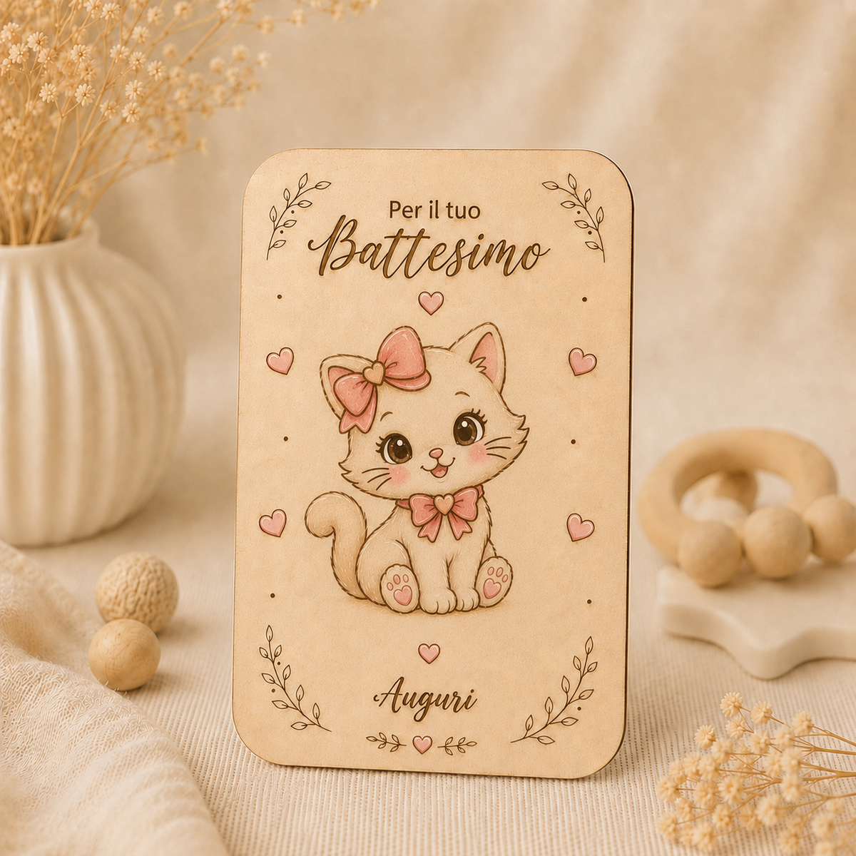 Biglietto auguri battesimo in legno | Personalizzato| Incisione con dedica