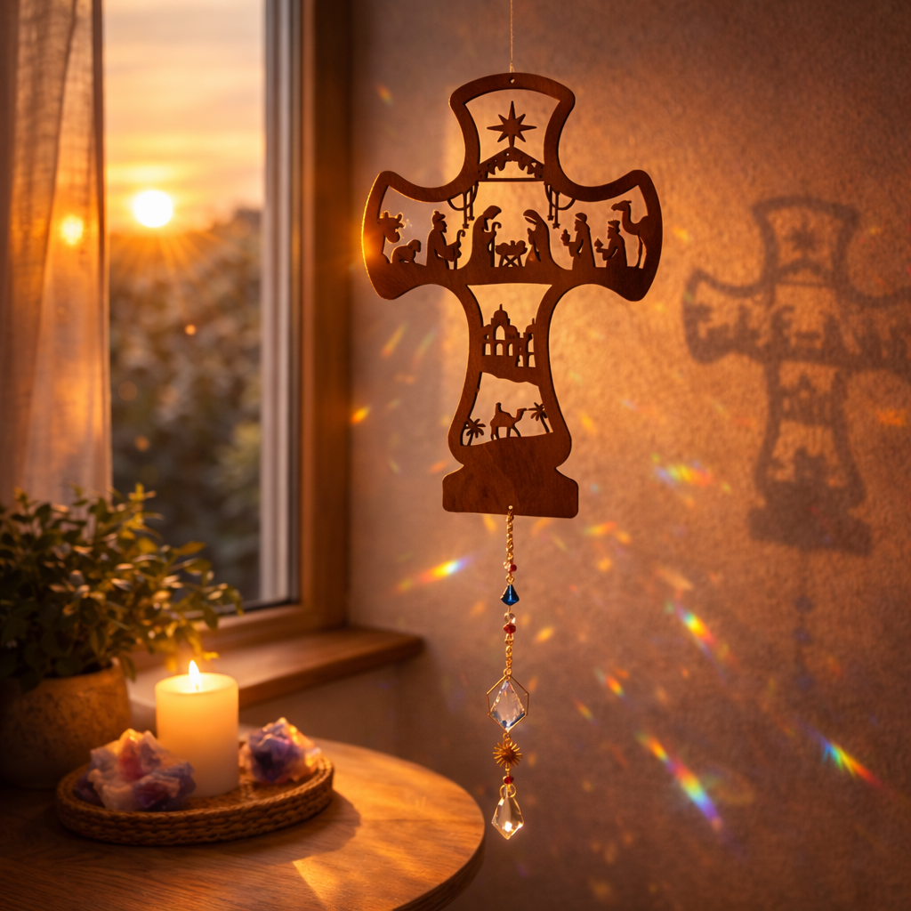 Decorazione cattura sole / acchiappa luce con cristalli di luce mod. Croce