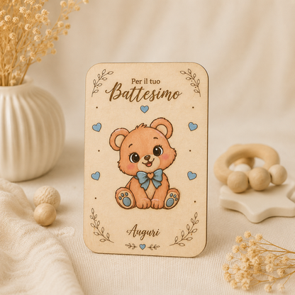 Biglietto auguri battesimo in legno | Personalizzato| Incisione con dedica