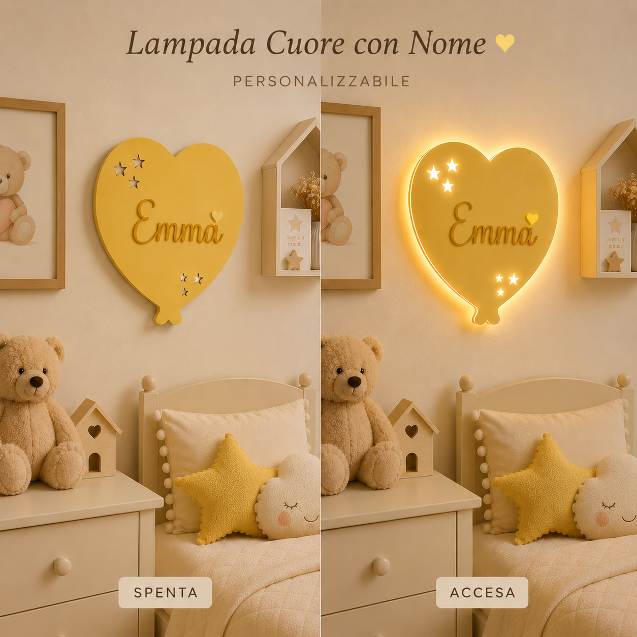 Lampada da Parete Palloncino Cuore Personalizzata con Nome | Cameretta Bambino e Bambina