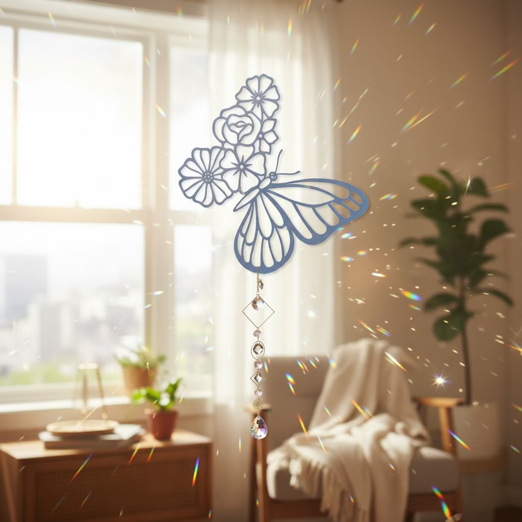 Decorazione cattura sole / acchiappa luce con cristalli di luce mod. Farfalla / fiori