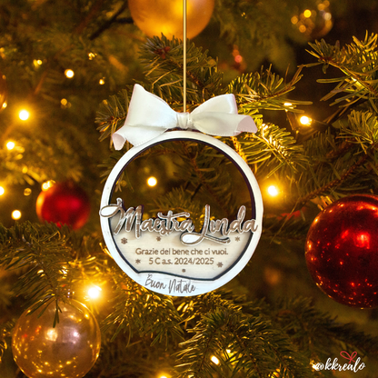 Pallina di natale in legno di betulla  taglio laser - regalo alle maestre - personalizzabile