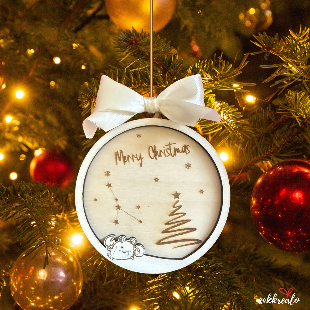 Pallina di natale in legno di betulla  taglio laser - zodiaco -  personalizzabile